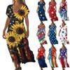 Sommerkleid Damen Lang Strandkleid Elegantes Kleid V-Ausschnitt Kurzarm Sommerkleid Leicht Luftig