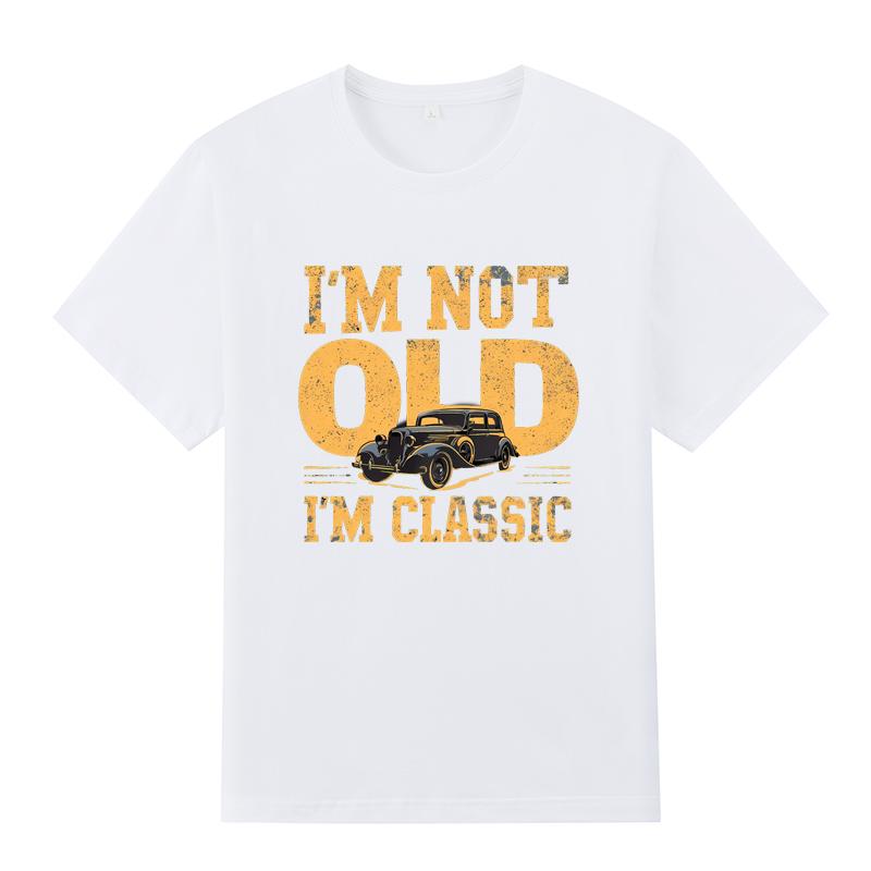 Men Black Print T-shirt Classic Car Vintage Style Pure Cotton  No-Cut Transfer Print Cotton Tshirt