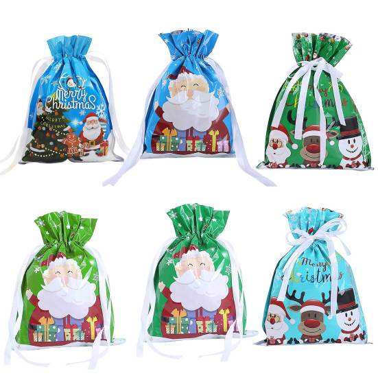 10 Pcs Christmas Drawstring Gift Bags Large Candy Cookie Wrapping Bags for Birthday Holiday Presents Xmas Party Supplies