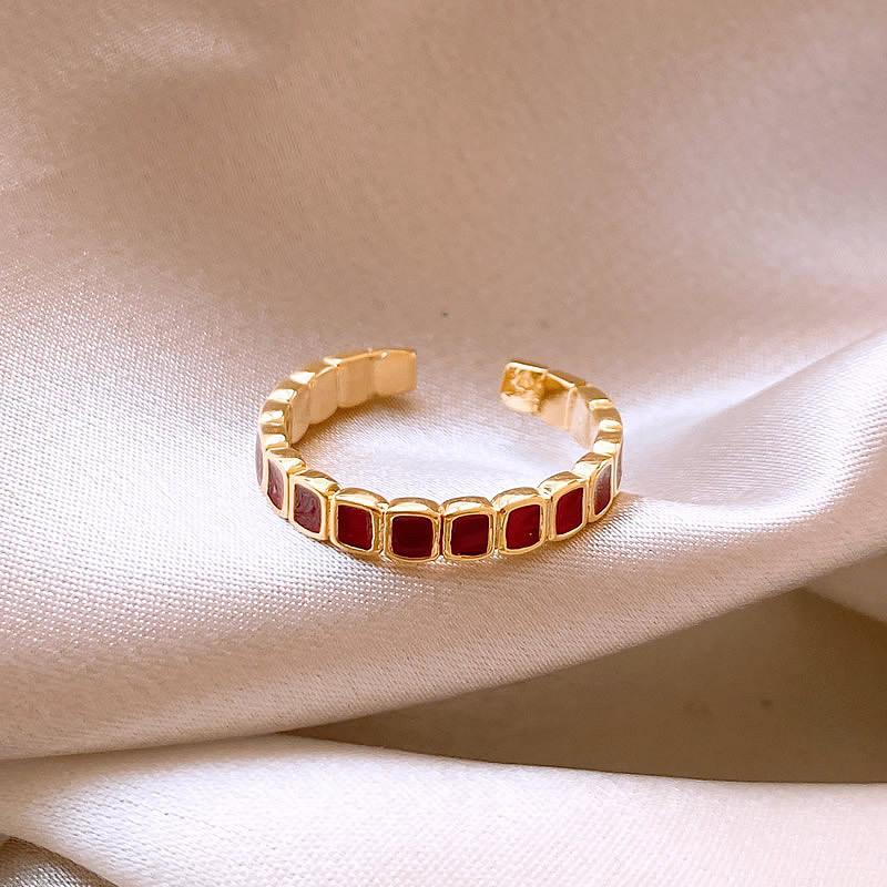 Vintage Red Alloy Rings for Women Gold Color Adjustable Ring Female Aesthetic Luxury Wedding Jewelry Gift