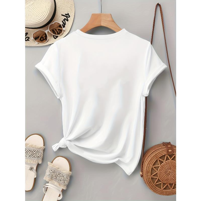European sizes Lemon Pattern Print, Round Neck Women'S Short Sleeve T-Shirt, Easy Summer Base Shirt Graphic Print