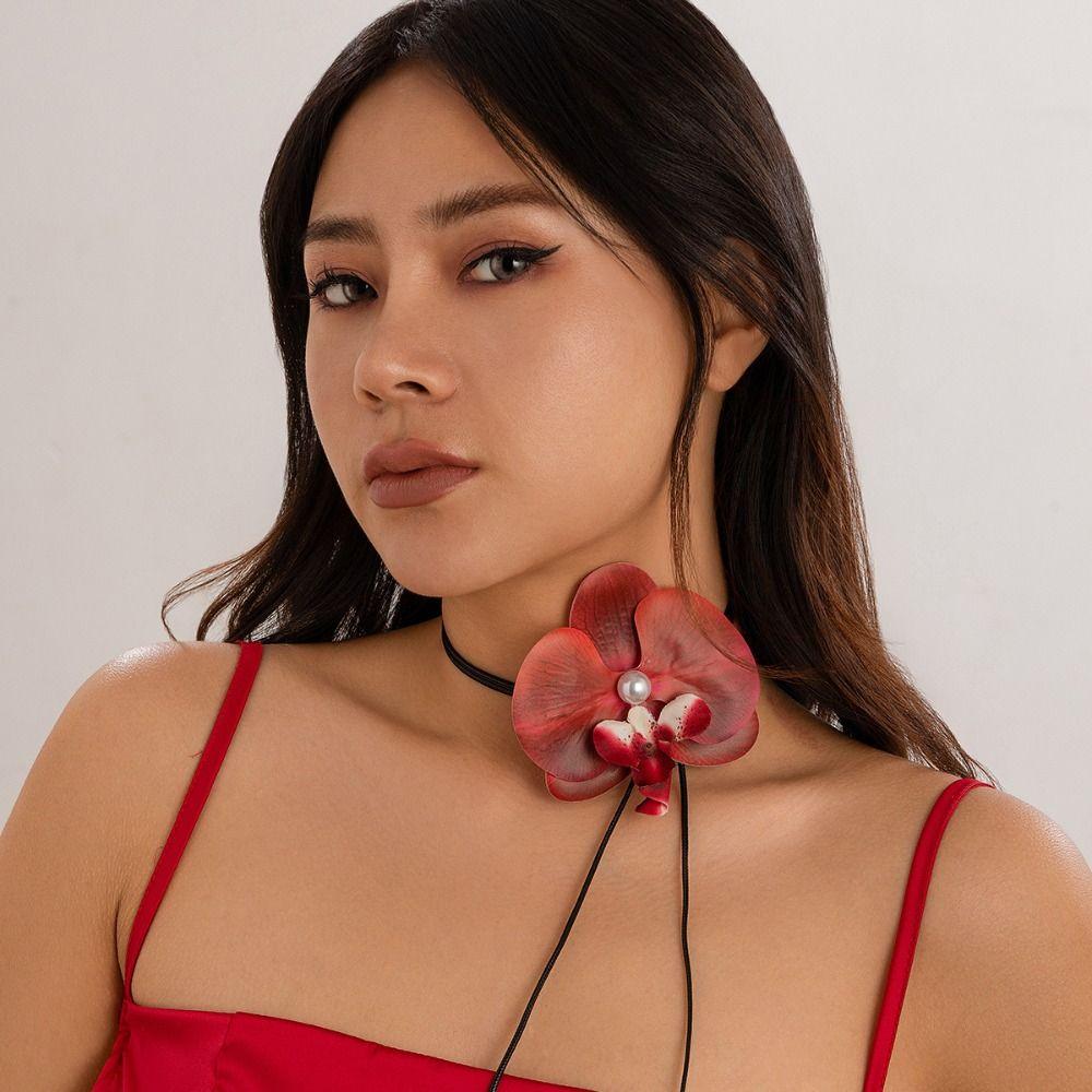 Colorful Butterfly Orchid Clavicle Chain Pearl Korean Style Choker  Photograph