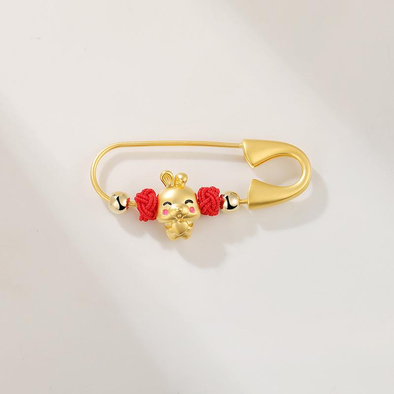 Bo Xin Yun Zodiac Rabbit Matte Gold Seashell Brooch with Safety Lock