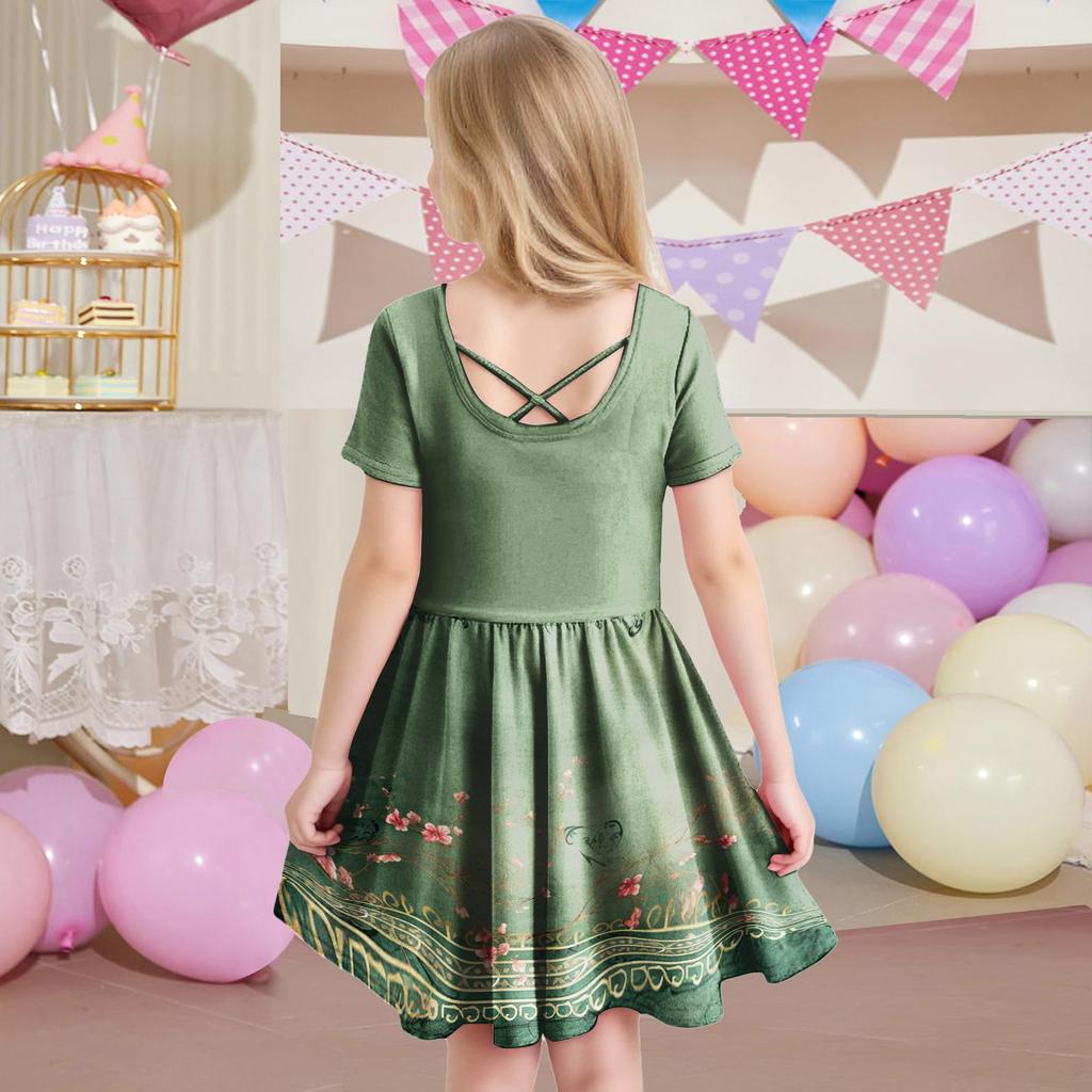 Girl Summer Dress Toddler Skater Dress Color Short Sleeve Casual A-Line T-Shirt Dress