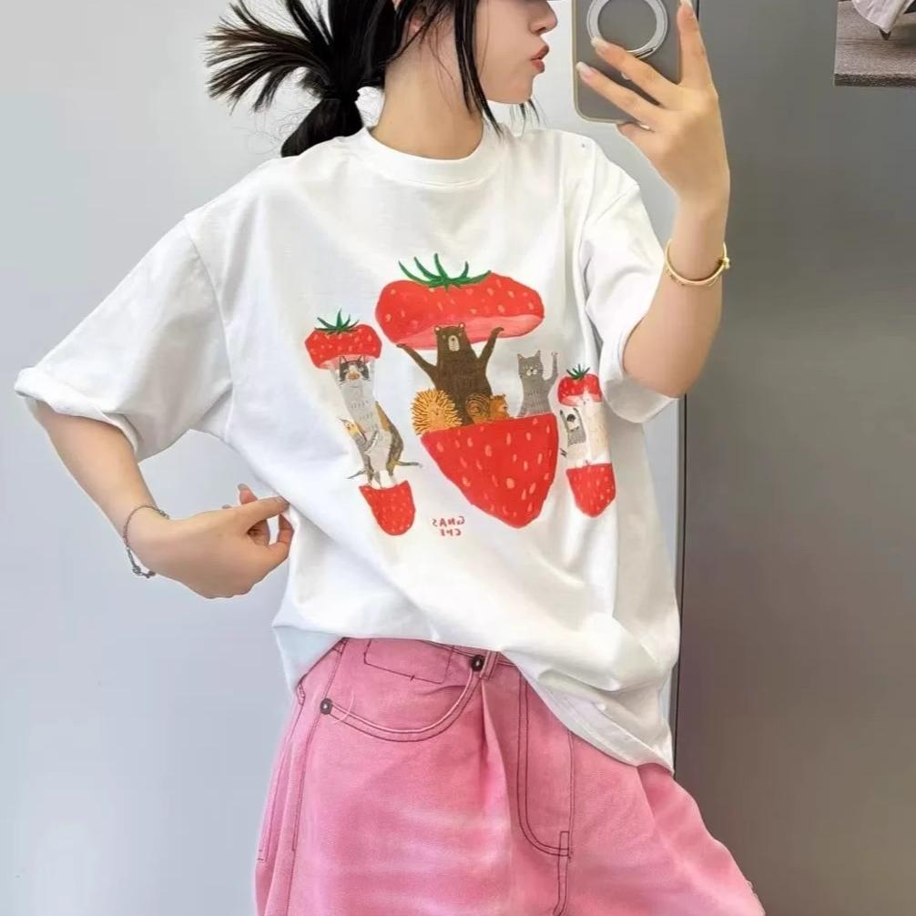 Verão 100% algodão Casual camiseta oversized Feminina Streetwear Harajuku desenho animado engraçado Camisetas de manga curta Feminina branca Y2k Tops
