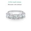 Smyoue 2.5/5CTTW D Color Genuine Moissanite Rings for Women 5 Gemstone Bridal Wedding Jewelry 925 Silver Ring
