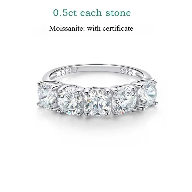 Smyoue 2.5/5CTTW D Color Genuine Moissanite Rings for Women 5 Gemstone Bridal Wedding Jewelry 925 Silver Ring