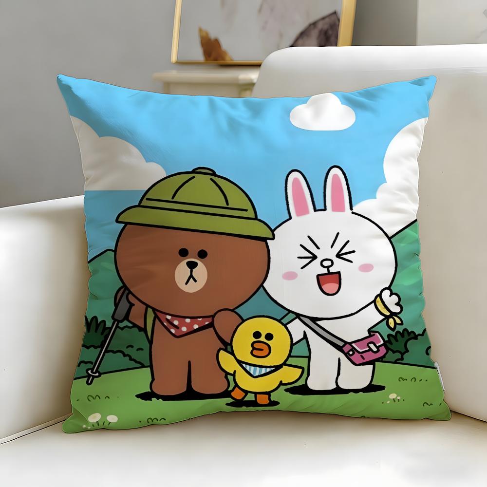 popular cartoon brand LINE friends Cushion Cover Soft & Easy-Wash Pillow Case – Versatile for Couch, Bed, Travel and Office