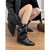 Black Hottie Rivet Pleated Pointed Pants Boots Women's Knight Boots Medium Pile Boots Short Boots