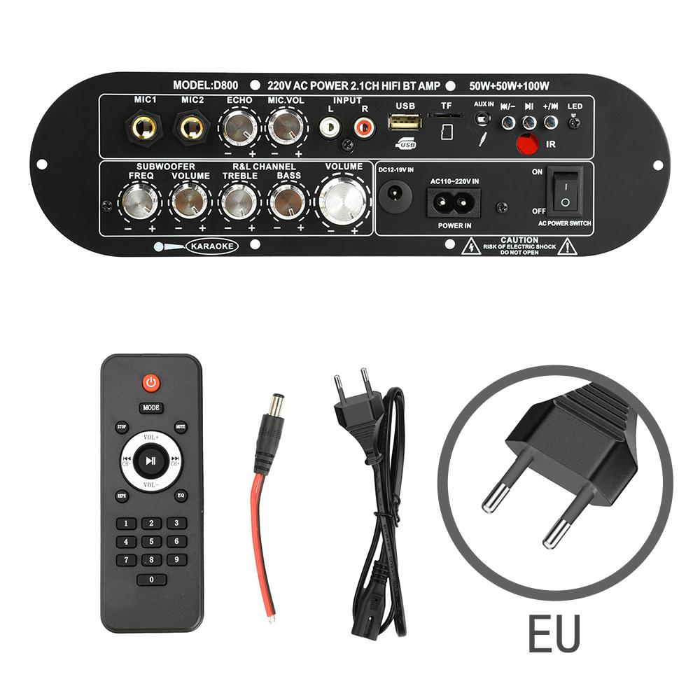 D800 2.1-Channel Bluetooth Amplifier Board 50W+50W+100W High-Power Output with Bluetooth 5.0 AUX+MIC FM+USB+TF Card