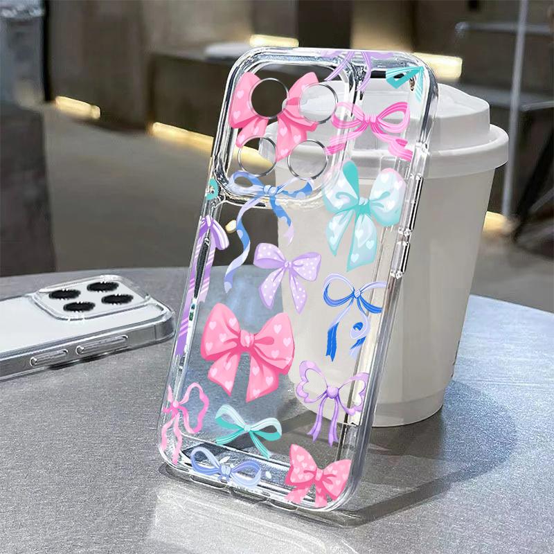 Pink Bowknots Floral Pattern Case For Xiaomi Redmi Note 15 Pro 4G Funda Redmi Note 14 13 Pro 5G Clear TPU Silicone Soft Cover