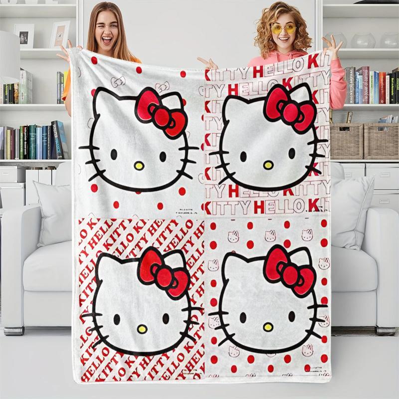 Hello Kitty Flannel Throw Blanket, Cute Cartoon Soft Warm Fleece Blanket for Sofa, Bed, Travel, Camping, Kids & Home Decor