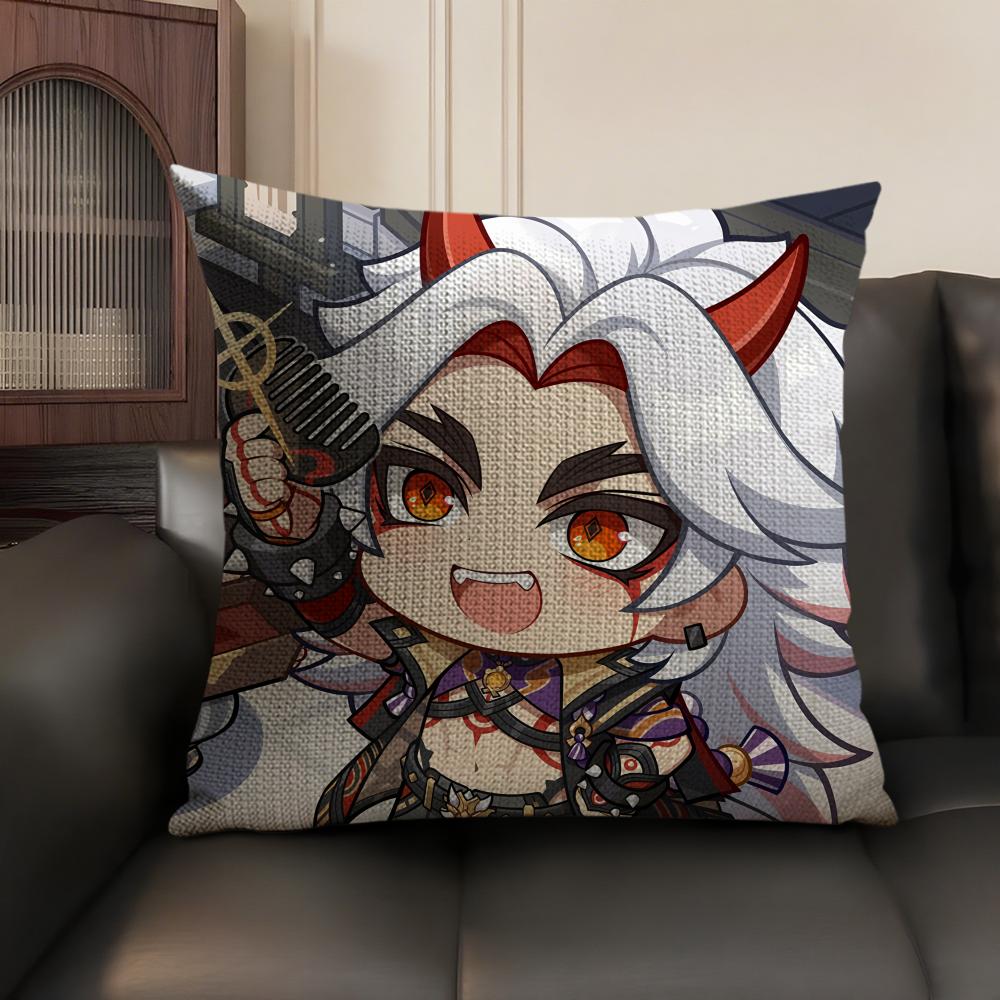 Arataki Itto Cute Genshin Impact Cushion Cover Natural Linen Organic Fabric DoubleSided Printing Sofa Home Decor Pillow Case