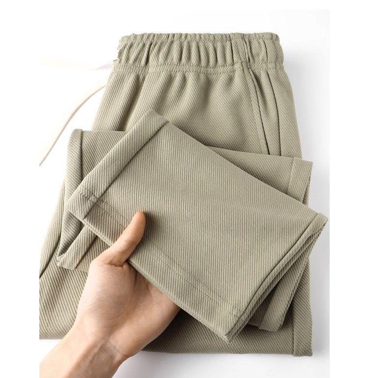 Heavyweight American-Style Grey-Green Straight-Leg Sweatpants for Women, 350G Twill Xinjiang Cotton, Casual Autumn Wear