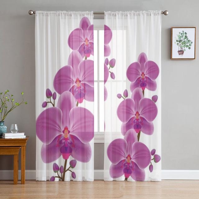 Blomster Rosa Orkidé Refleksjon Rene gardiner For jente Barn Soverom Kjøkken Vindusgardiner Gardin Hjemdekorasjon