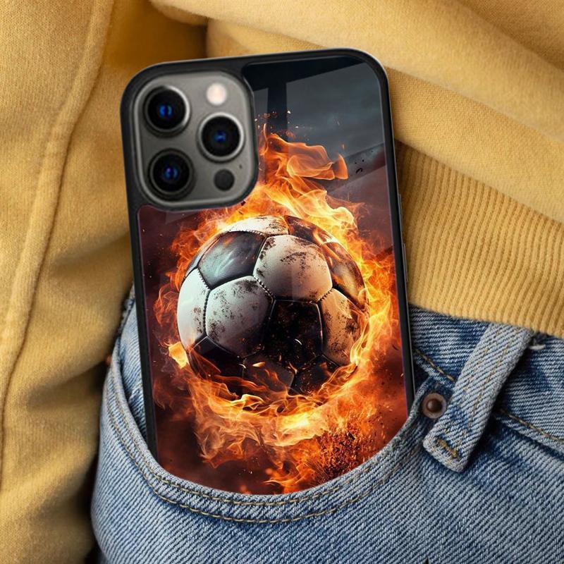 Fire Football Soccer Ball Soft Phone Case for iPhone 17 Air 16e Pro Max 15 Pro 13 14 Plus 11 12 MagSafe Magnetic Coque