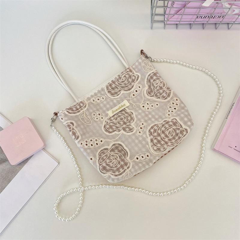 Simple Flower Canvas Bag Student Large Capacity Handheld Women's Bag Sundries Storage Hand Carry Small Square Bag