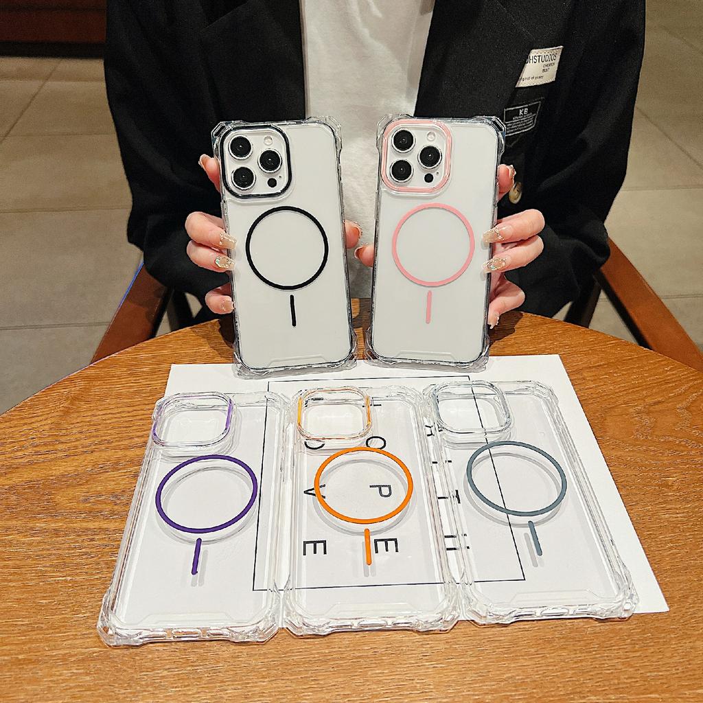 For iPhone 15 Pro Magnetic Case Drop-Proof TPU+PC Phone Back Cover