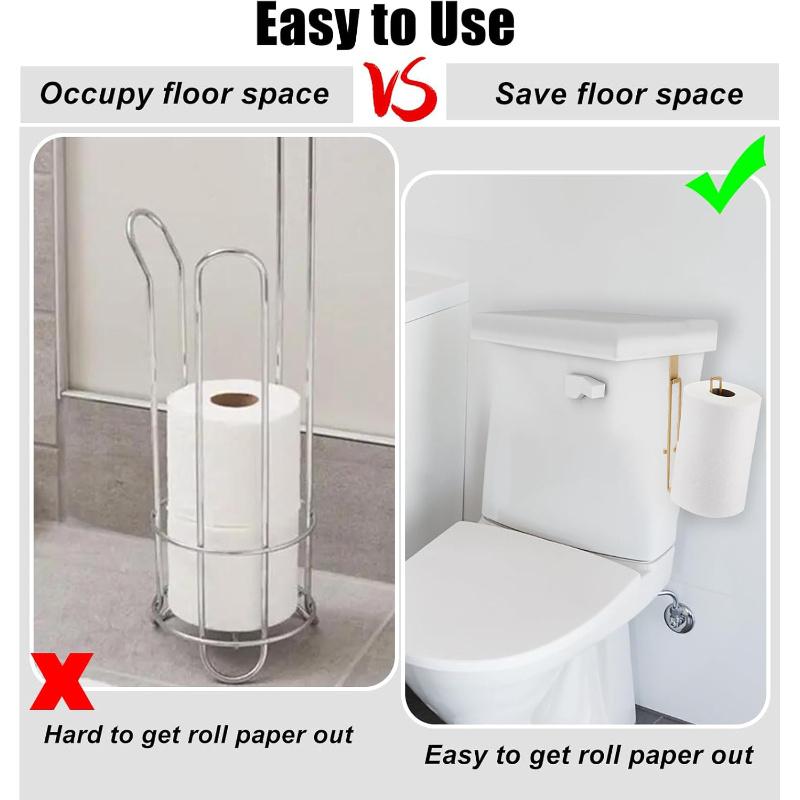 1PCS Metal Toilet Paper Holder Wall Mounted - Luxury Bathroom Tissue Roll Stand with Hooks for Kitchen/Bath Space Saving Design