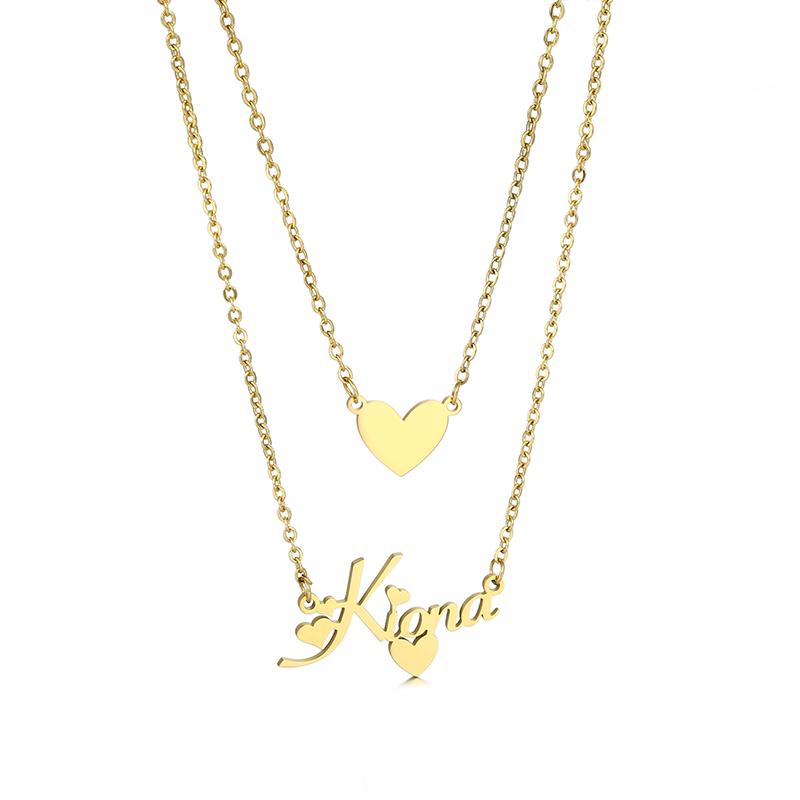 Fashion Stainless Steel Jewelry Heart and Name Pendant Necklace Custom Name Necklaces Set for Women Girls for Friend Gifts
