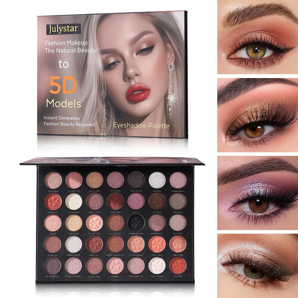 JULYSTAR 35 Colors Eyeshadow Palette - Matte Shimmer Glitter Nude Warm Earth Tones, High Pigmented Waterproof Flower Embossed Makeup Palette