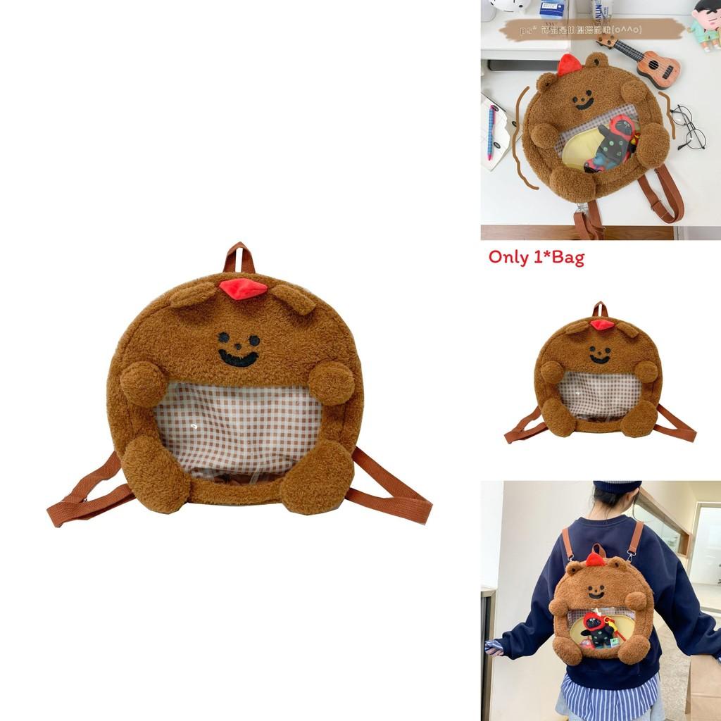 Brown Bear Girl Backpack With Durable Pvc And Zipper Closure For School