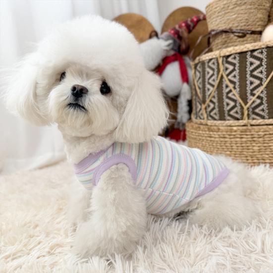 Cotton Ribbed Knit Dog Vest for Small Breeds Summer Sleeveless Striped Puppy Shirt Soft Breathable Pet Outfits
