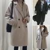 Plus Size Women Winter Coat Double Breasted Thick Lapel Mid Length Jacket Long Sleeve Solid Color Loose Pockets Fall