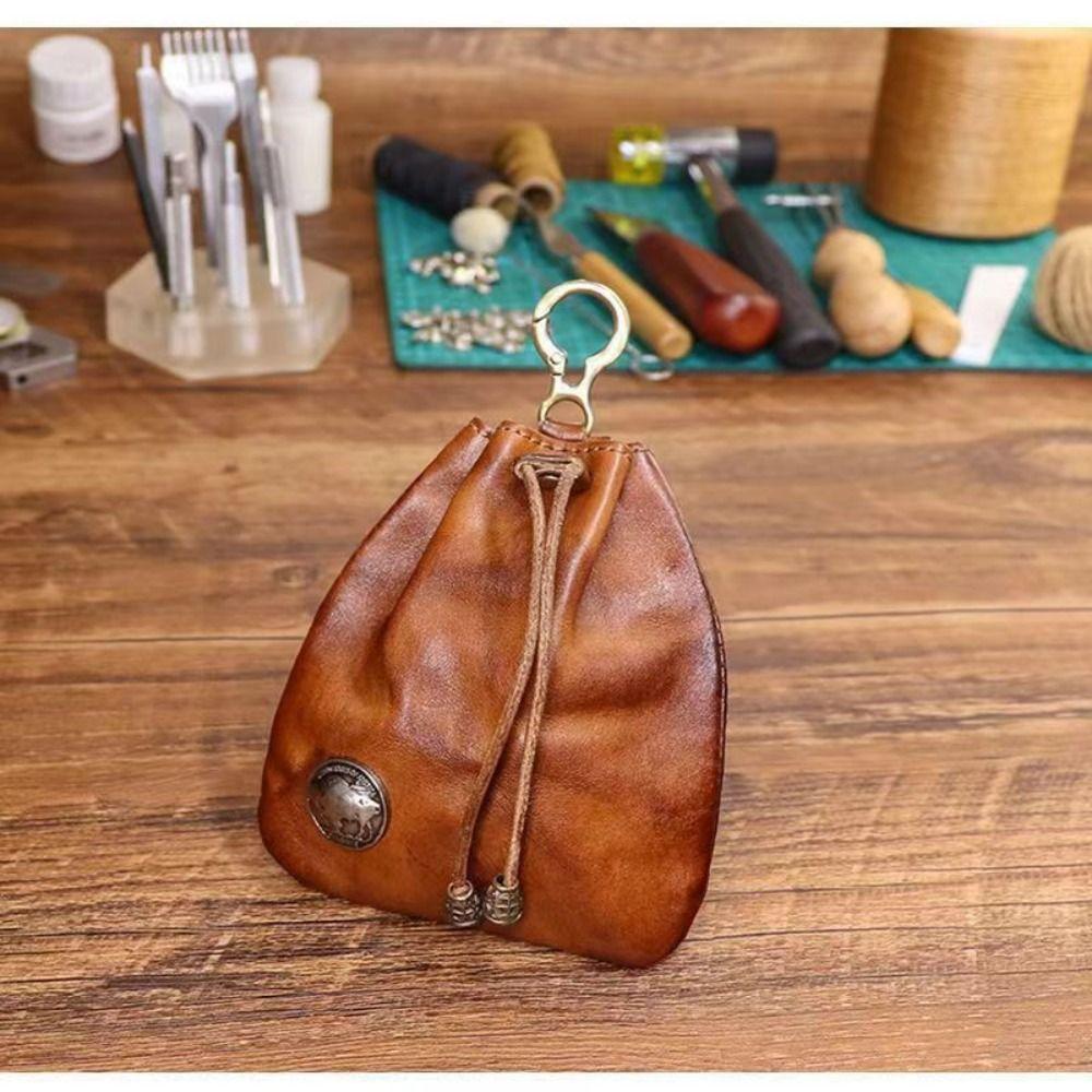 Retro Pouch Change Purse Mini Key Ring Coin Purse Retro Drawstring Key Wallet  For Men
