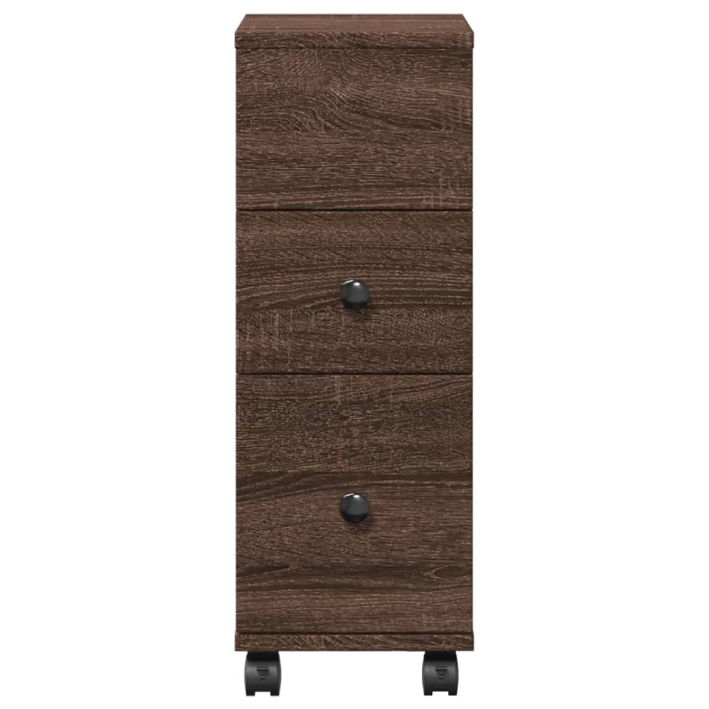Narrow Bathroom Cabinet with Casters Oak Effect Wood Material
