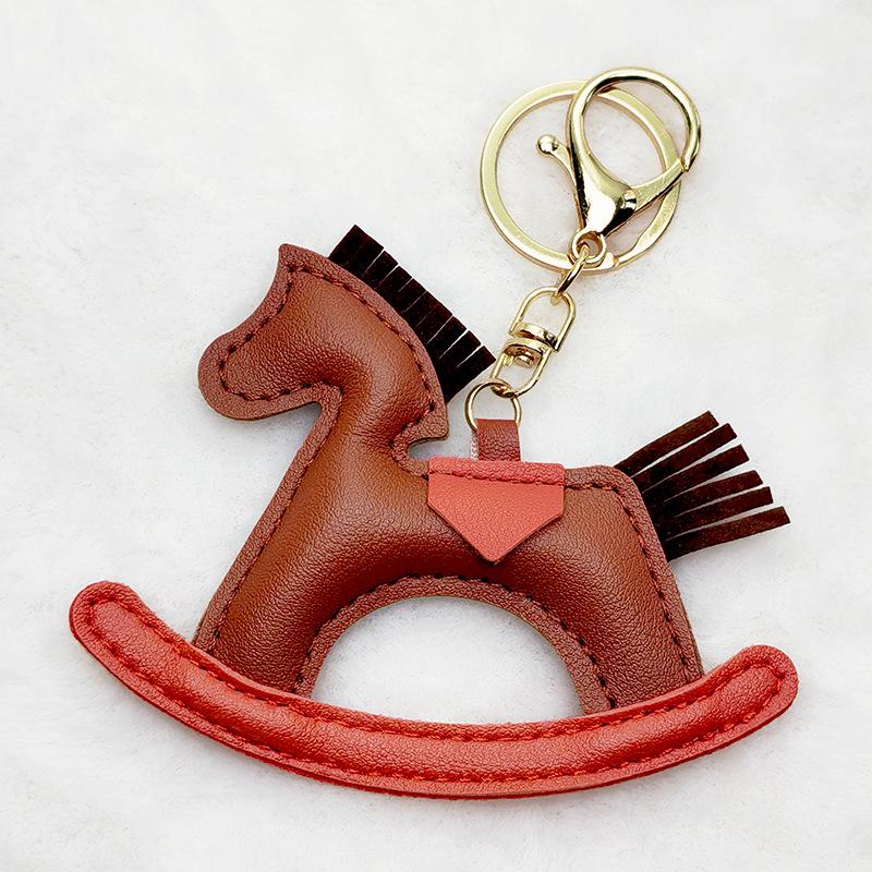 2025 Jahr des Pferdes Leder Schlüsselanhänger - Kreativer Kleines Pferd Anhänger mit Baumwollgefülltem Wackel Charm