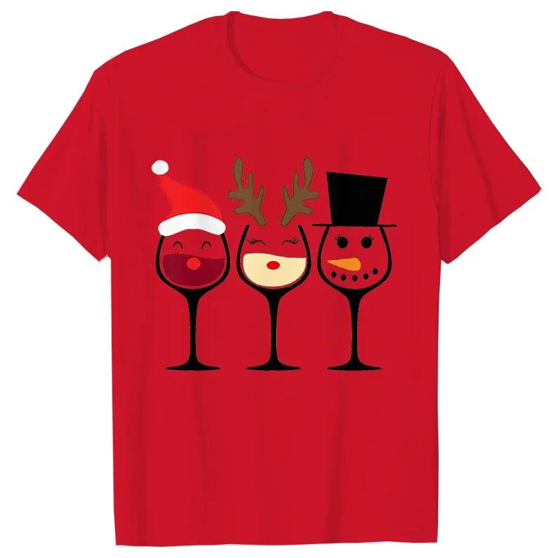 Christmas Wine Women's T-shirt Fun Cartoon T-shirt Kawaii Fashion T-shirt Korean Women's Top Christmas Wine T-shirt