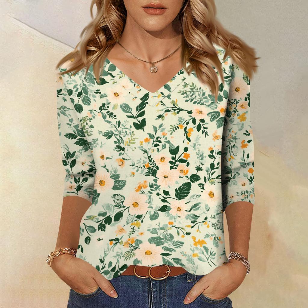 Long Sleeve Shirts for Women V Neck Floral Print Womens Long Sleeve Tops Casual Long Sleeve T Shirt Women Loose Fit Long Sleeve Tops for Women