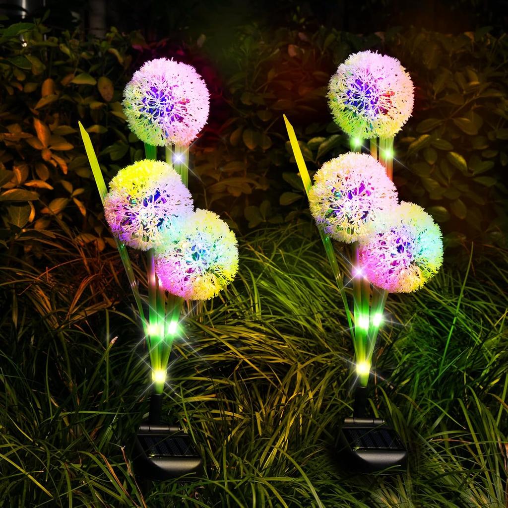 4 Pack Solar Garden Lights Decor Outdoor Lights Colorful Dandelion Flower Light  Bright Waterproof Solar Lights Christmas