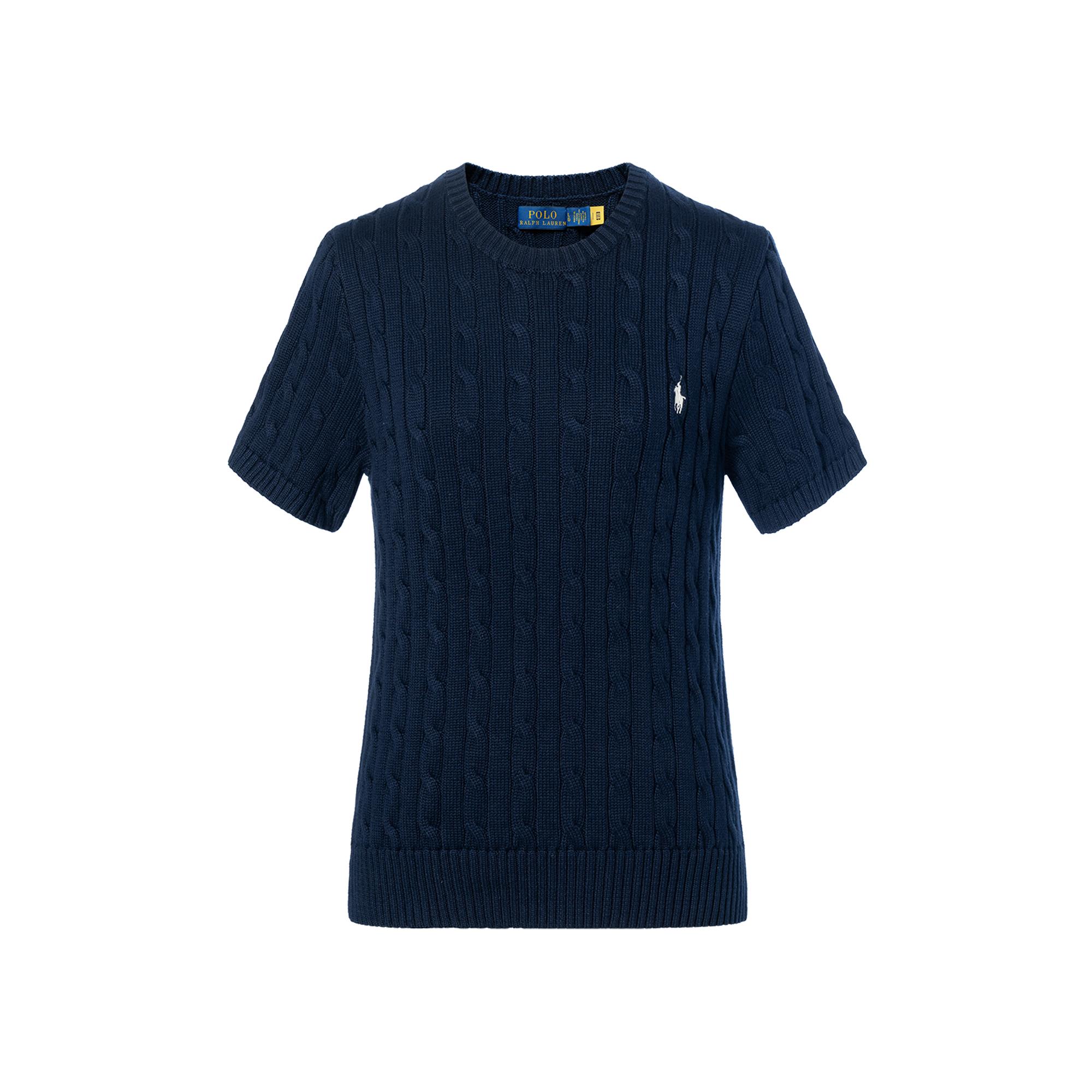 

Polo Ralph Lauren Однотонный трикотажный топ с круглым вырезом и вышитым логотипом с короткими рукавами, женские топы темно-синего цвета 211910987-002 XS