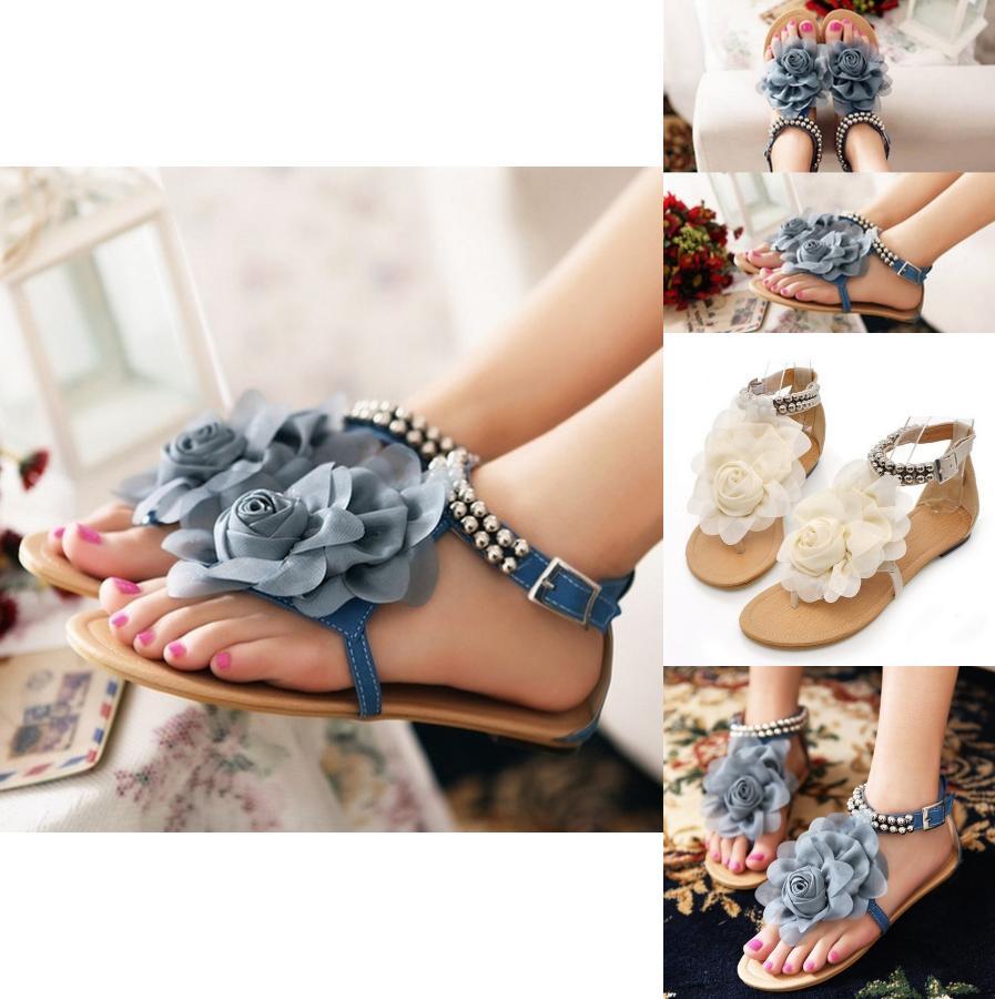 Chic Bohemia Flower Women Flat Beach Sandals Perfect For Any Summer Outfit Eu35-42