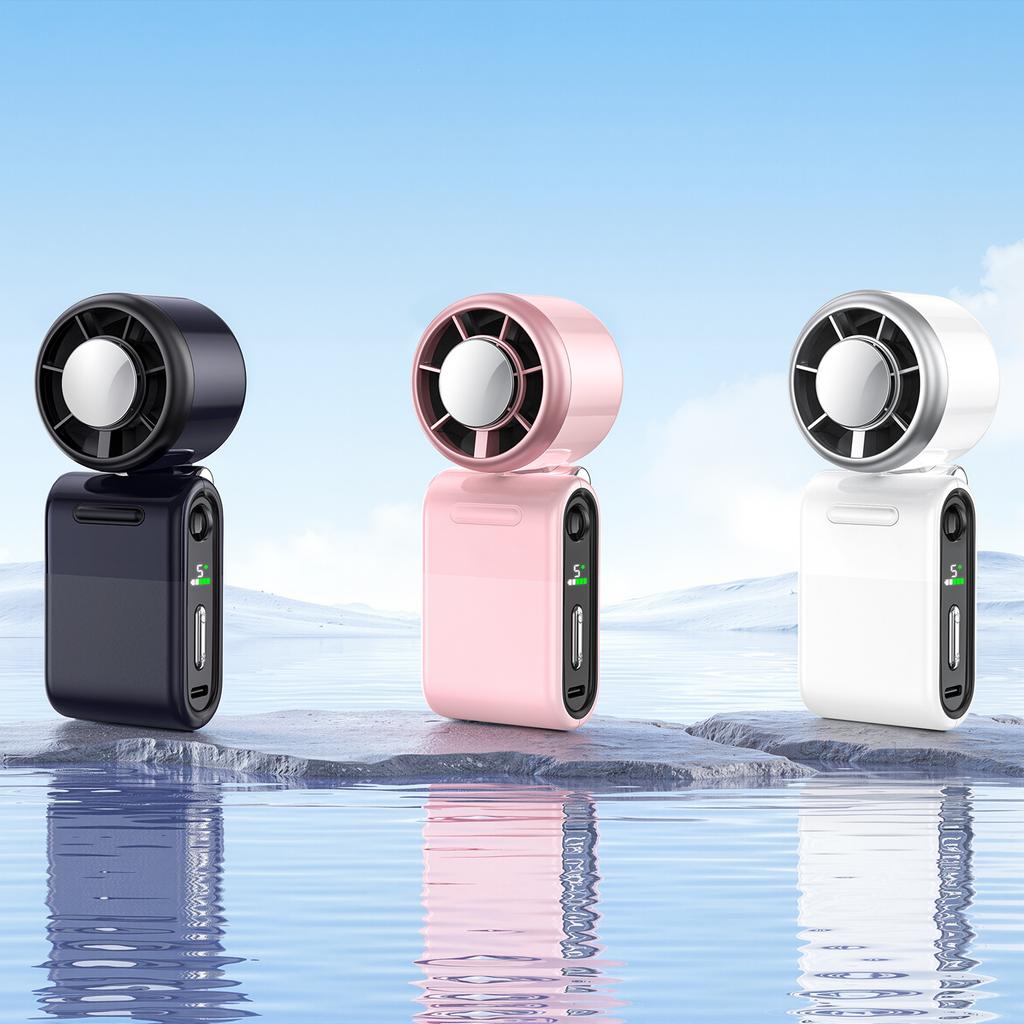 N620C Mini Turbo Handheld Fan with Ice Cooling, Foldable Desktop & Wearable Neck Fan with 3000mAh Battery
