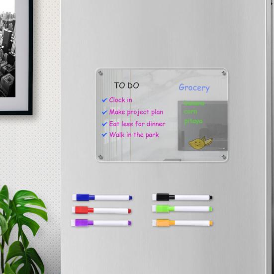 Acrylic Magnetic Memo Board Dry Erase Refrigerator Notepad with Strong Magnets Scratch-Resistant Planning Calendar for Kitchen Office