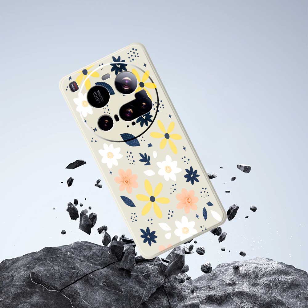 For Xiaomi 15 Ultra Case Colorful Floral Blue Leaves Pattern Printing Straight Edge TPU Phone Back Cover