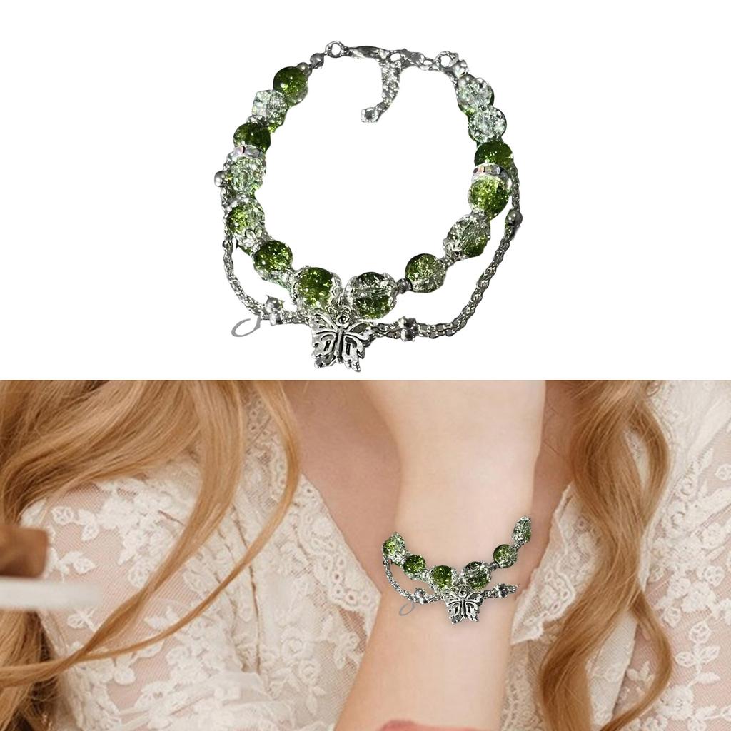 Sweet Green Bead Butterfly Bracelet Modern Fairy Butterfly Bracelet Elegant Green Bead Tassels Style Wristband Charm