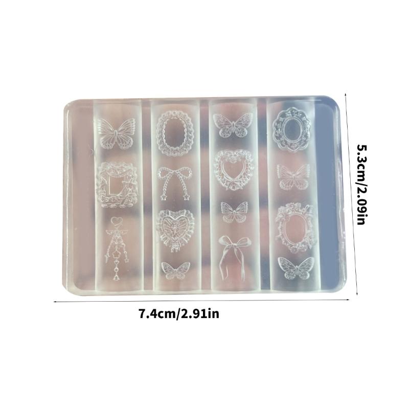 Silicone Nail Art Mold For 3D Embossed Designs With Frame Bowknot Butterfly Patterns Reusable DIY Craft Accessories
