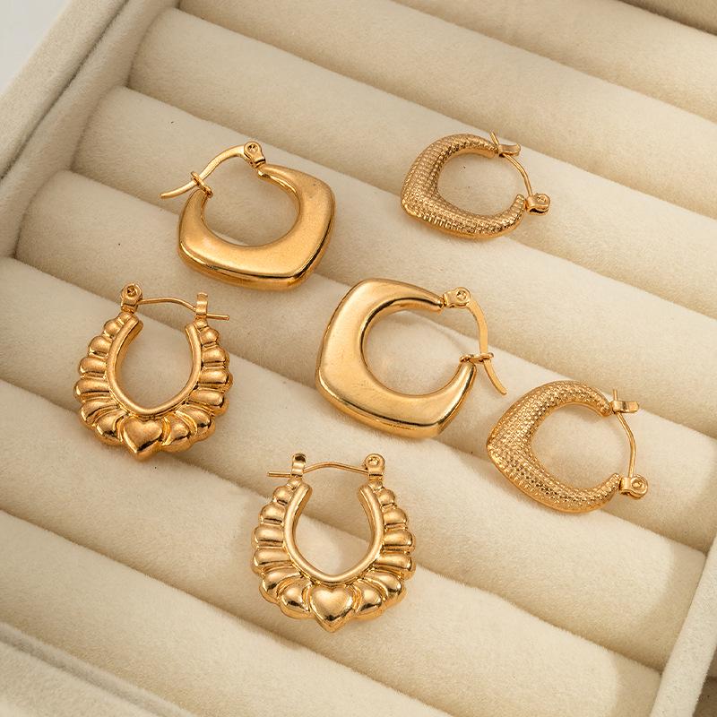 

18K Gold-Plated Retro Stainless Steel Earrings Set for Women - Simple Fashion in Titanium Steel