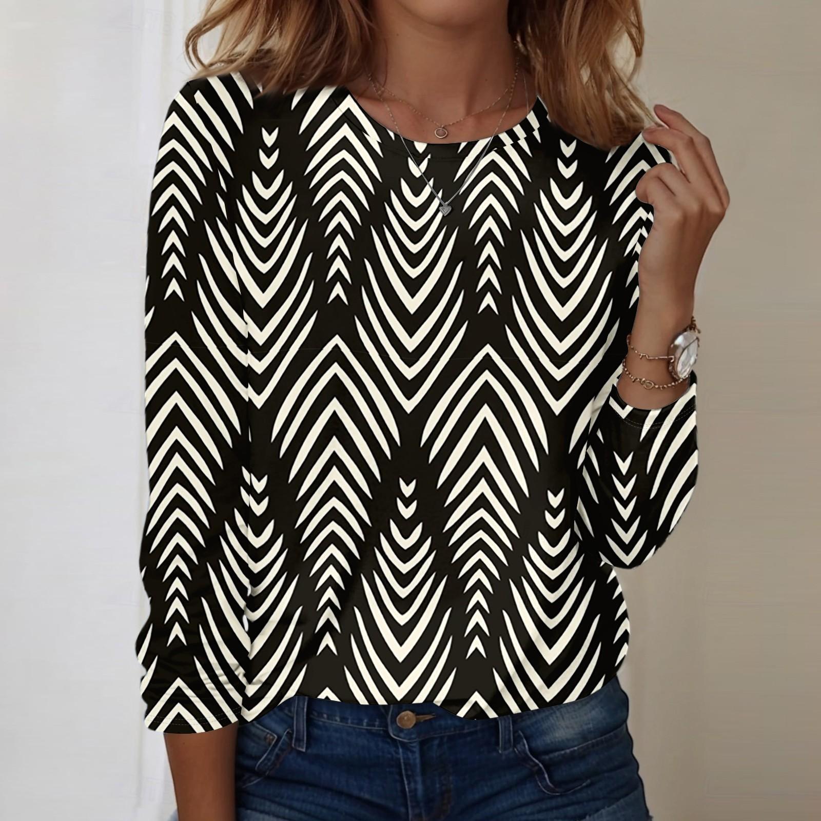 

Рубашки с длинным рукавом для женщин, милые футболки с графическим принтом, блузки, повседневные базовые топы больших размеров, пуловеры M чёрный