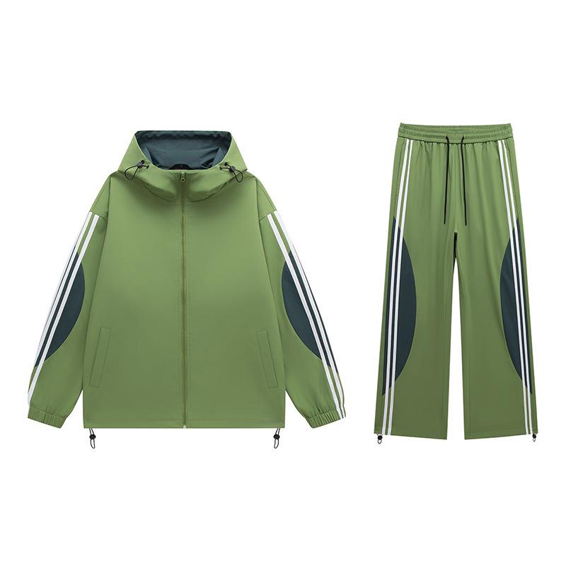 

Чоловічий осінній вітрозахисний комплект з кольоровими блоками та смугастими вставками та водонепроникні штани для хайкінгу XL