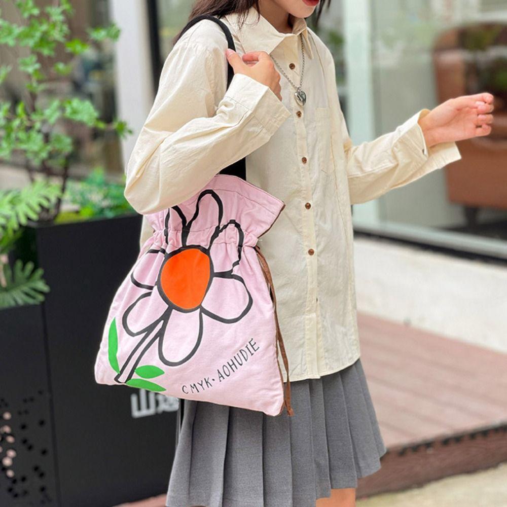 Large Capacity Flower Shoulder Bag Korean Style Printed Handbag Lightweight Cloth Tote Bag  Outdoor