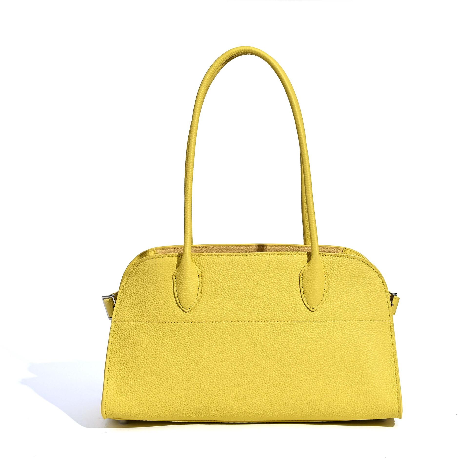 

2025 Новая сумка-тоут из кожи первого слоя, горизонтальная, большой вместимости, кожаная женская сумка, модная, универсальная, для поездок на работу, на плечо 37x17x21cm жёлтый