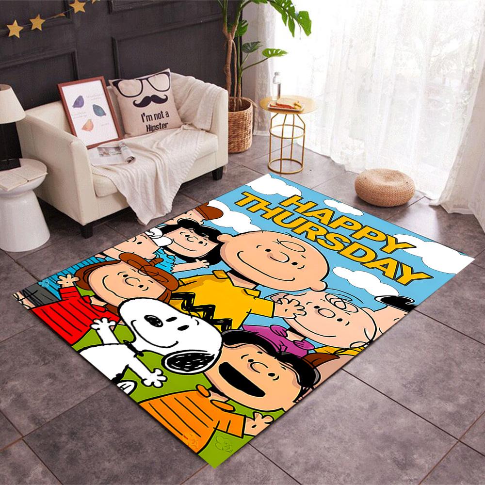 Snoopy's Peanuts Gang Themed Anti-Slip Rugs - Polyester Home Decor, Suitable for Bedrooms, Living Rooms, Doorways, Studios, and Decorations