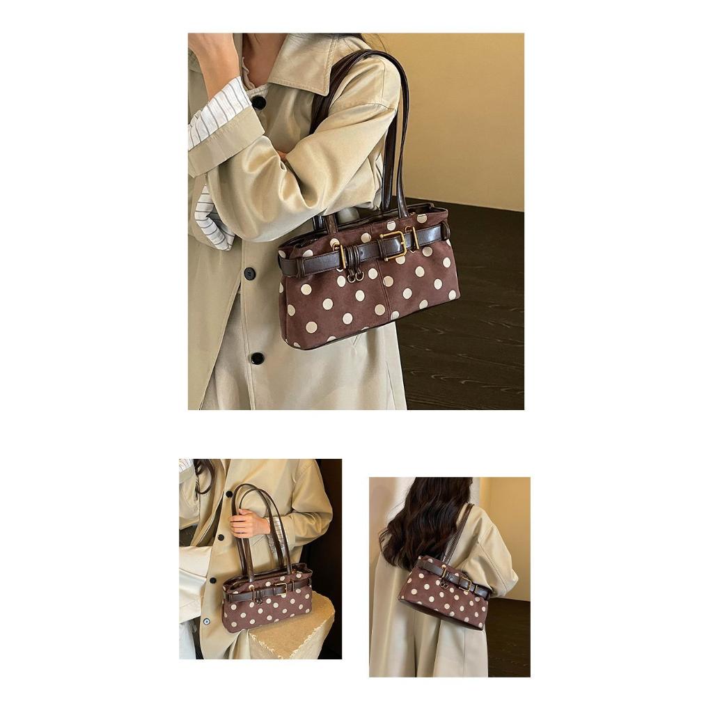 Xeie Thuk Tote Bag Women Velvet Polka Dot Underarm Handheld Daily Commute