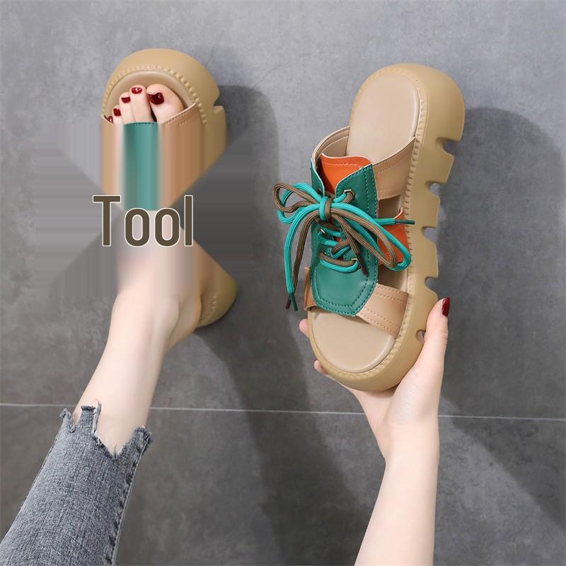 

Color Block Women’s Platform Slippers - Stylish 2025 Design with Thick Sole, Round Toe, Flat Heel, for Outdoor and Beach Wear 37 помаранчевий