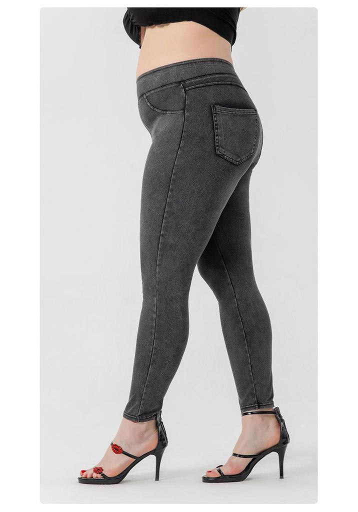 Plus Size High Waist Denim Yoga Pants for Women - Butt Lifting, Slimming, Double Pocket Fitness Casual Wear